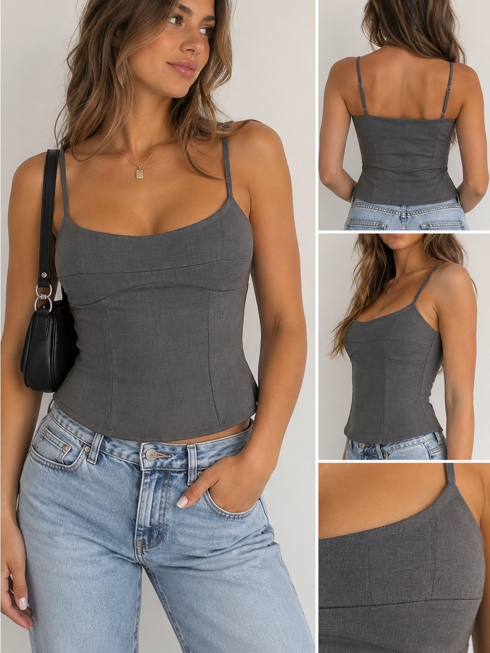 H&M Divided Gray Structured Cami Top S Corset Bustier Y2K Minimalist